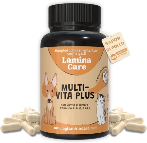 71VHpnrvzBL._AC_SL1500_.jpg Lamina Care - Multivitamine per cani e gatti per supportare il sistema immunitario, le articolazioni, le difese, la salute degli occhi, delle ossa, dei denti, del pelo e della pelle, Integratori per cani con vitamine ABCD ed E