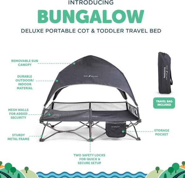 71VMvNhD0SL._AC_SL1500_.jpg Baby Delight Go with Me Bungalow Lettino da viaggio deluxe per bambini con cappottina parasole per interni ed esterni - Grigio