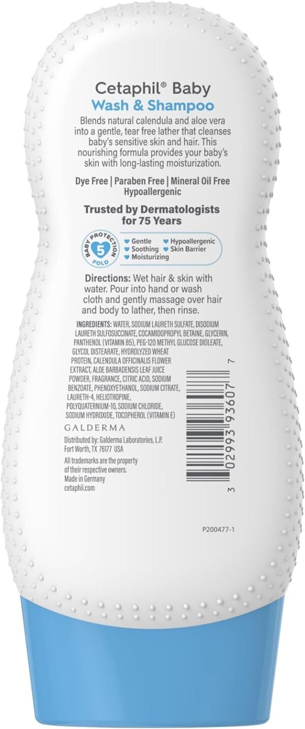 Cetaphil Baby Shampoo e bagnoschiuma con calendula biologica, senza lacrime, ipoallergenico, ideale per l'uso quotidiano, testato dermatologicamente, 7,8 once
