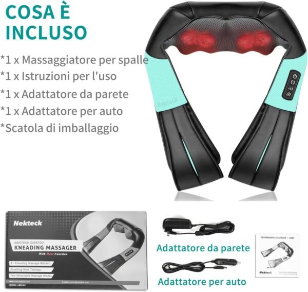 Nekteck Massaggiatore 3D per collo e spalle con calore delicato, Tejido Profundo Massaggiatore cervicale per collo, spalle e schiena, goditi il ​​massaggio cervicale per collo e spalle a casa, in ufficio e in auto