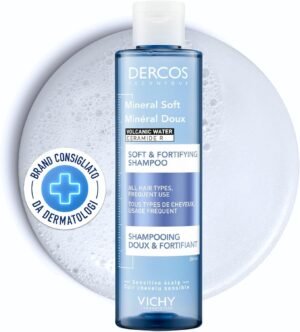 Vichy Dercos Shampoo fortificante delicato per tutti i tipi di capelli Uso frequente Ripristina forza e luminosità con minerali di acqua vulcanica Vichy 200 ml