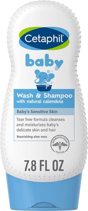 Cetaphil Baby Shampoo e bagnoschiuma con calendula biologica, senza lacrime, ipoallergenico, ideale per l'uso quotidiano, testato dermatologicamente, 7,8 once