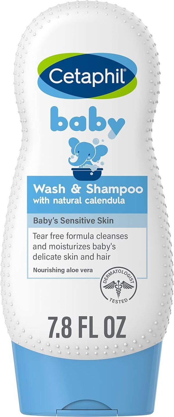 Cetaphil Baby Shampoo e bagnoschiuma con calendula biologica, senza lacrime, ipoallergenico, ideale per l'uso quotidiano, testato dermatologicamente, 7,8 once