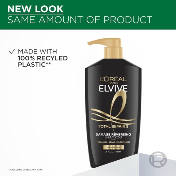 L'Oréal Paris Elvive Total Repair 5 Shampoo riparatore, per capelli danneggiati, shampoo con proteine ​​e ceramide per capelli forti, setosi, lucenti, sani e rinnovati, 28 fl. oz.