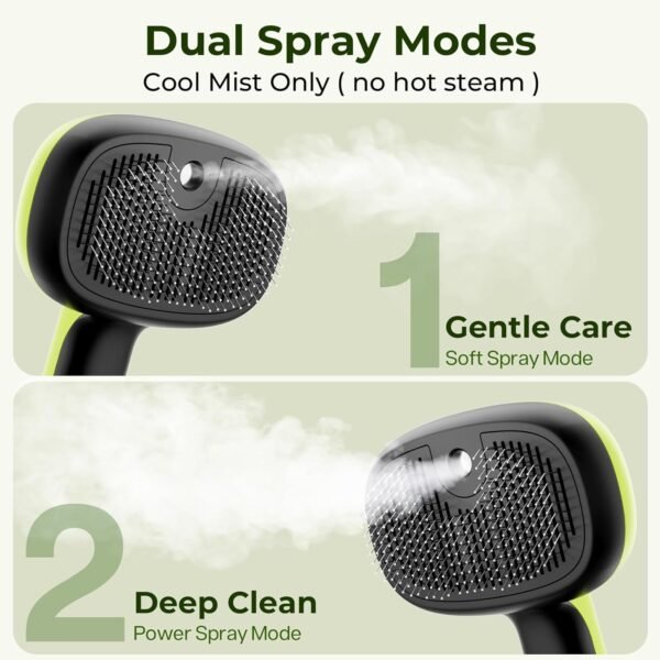 pecute Spazzola a vapore per gatti, Spazzola a vapore per cani, Funzione nebbia densa e nebbia fine, Senza calore, Epilazione con un clic, Peli lunghi e corti, Serbatoio dell'acqua visibile, Verde