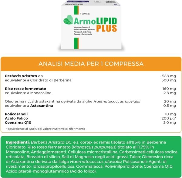 Mylan ARMOLIPID Plus Integratore Alimentare con Riso Rosso, 60 Compresse