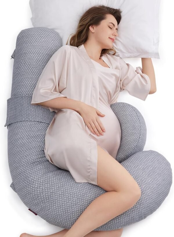 Cuscino per gravidanza Momcozy a forma di F Air Cover Grigio