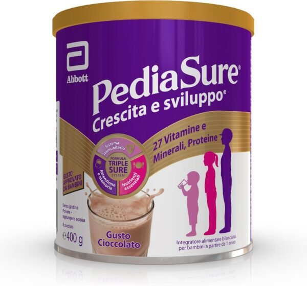 71fQy7mmmqL._AC_SL1500_.jpg PEDIASURE Crescita e Sviluppo - Integratore Alimentare per Bambini da 1 Anno in Poi, Multivitaminico con 27 Vitamine e Minerali e Proteine, Confezione da 400 g, Gusto Cioccolato