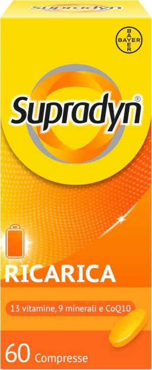 Supradyn Ricarica Multivitaminica Completa Vitamine e Minerali per Adulti, Integratore di Vitamine A, B, C, D3, E, K, Magnesio, Calcio, Zinco, Selenio e Coenzima Q10, 60 Compresse rivestite