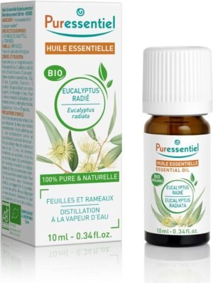 Puressentiel, olio essenziale di eucalipto radiata, 100% puro e naturale, OEBBD (olio essenziale definito botanicamente e biochimicamente) da agricoltura biologica, vegano e cruelty free, 10 ml
