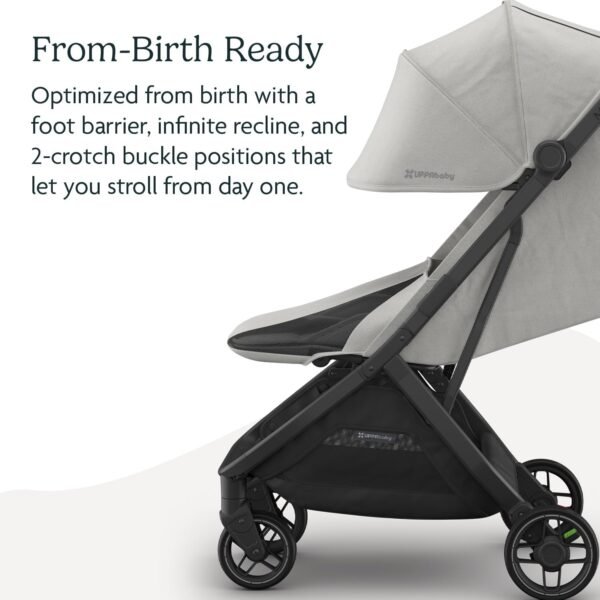 UPPAbaby Minu V3 - Passeggino da viaggio, leggero e compatto, pieghevole con una sola mano, sin dalla nascita e compatibile con l'overhead, Savannah (grigio perlato/struttura in carbonio/pelle