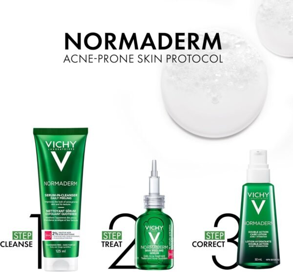 Vichy Normaderm siero detergente, peeling quotidiano per pelle con imperfezioni, macchie e cicatrici post-acne ridotte, struttura della pelle migliorata, acido glicolico e acido salicilico, 125 ml