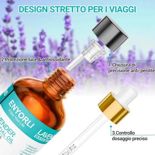 71p159RJy2L._AC_SL1500_.jpg ENYORLI Olio Essenziale di Lavanda 100ml Olio di Lavanda Puro Non Diluito, Oli Essenziali per Aromaterapia, Diffusori, Massaggi, Cura della Pelle, Rilassanti, Bagni, Aiuta il Sonno e Fai da Te