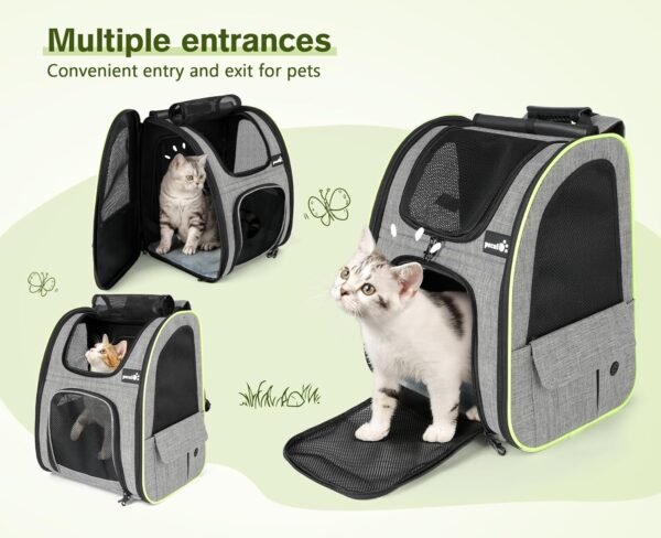 71p9ZH70hL._AC_SL1500_.jpg pecute Zaino per gatti con finestra in rete, pieghevole portatile con tenda superiore, tessuto Oxford traspirante e impermeabile, ideale per i viaggi, grigio