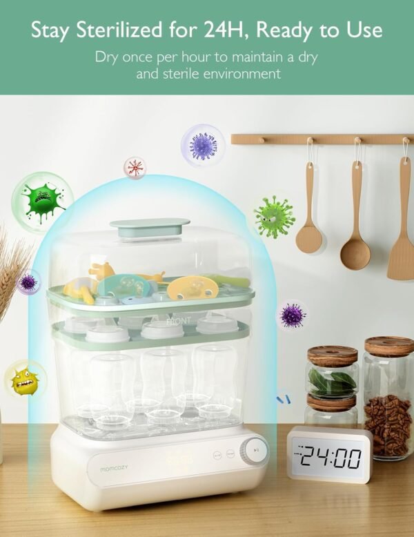 Momcozy Sterilizzatore e Asciugatore a 3 Strati, Sterilizzatore e Asciugatura Rapida, Sterilizzatore per Biberon Universale e Accessori per Tiralatte, Disinfettante per Biberon con Touch Screen e
