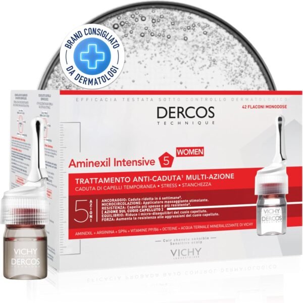 Vichy Dercos Aminexil Trattamento intensivo contro la caduta dei capelli per donne, Capelli sempre più forti, con Arginina+, Aminexil, SP94, Vitamina PP Vitamina B6, 42 x 5 ml