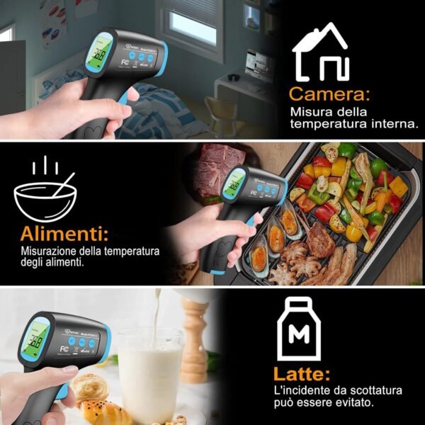 Termometro per febbre a infrarossi, Termometro digitale, Termometro per ambiente interno, Modalità corpo e Modalità superficie, con allarme febbre e ampia memoria, pronto per tutte le età - Nero