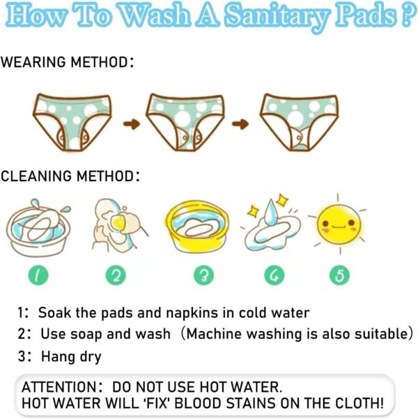 PHOGARY Fodere lavabili, Cuscinetti per incontinenza per donna, Protezione igienica lavabile riutilizzabile assorbente con 1 Borsa per il trasporto, 7 Pezzi