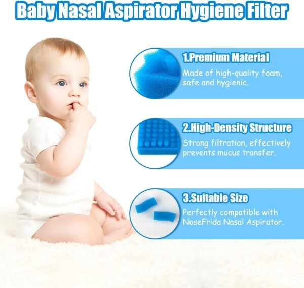Confezione da 100 filtri igienici per aspiratore nasale di alta qualità, ricambio per filtri nasali NoseFrida, senza BPA, senza ftalati e lattice, con pinzette per la pulizia del naso