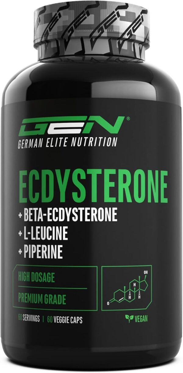 Complesso Ecdisterone - Alto dosaggio con 760 mg per capsula - Premium: 90% Beta-ecdisterone + L-Leucina + Piperina - 60 Capsule - Vegan