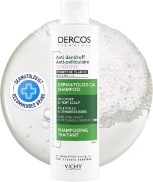 Vichy Dercos Sensitive Shampoo Antiforfora per Cuoio Capelluto Sensibile, Azione Lenitiva, Effetto Anti-Ricomparsa, Arricchito con Pirottolamina e AHA, 200 ml
