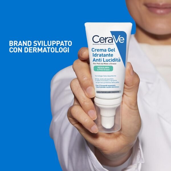 CeraVe Crema Gel Idratante Antilucente per Pelli Miste Grasse a Tendenza Acneica, Effetto Opaco, Pelle Idratata, Tecnologia Seboassorbente, con Acido Ialuronico, Ceramidi e Niacinamide, 53 ml