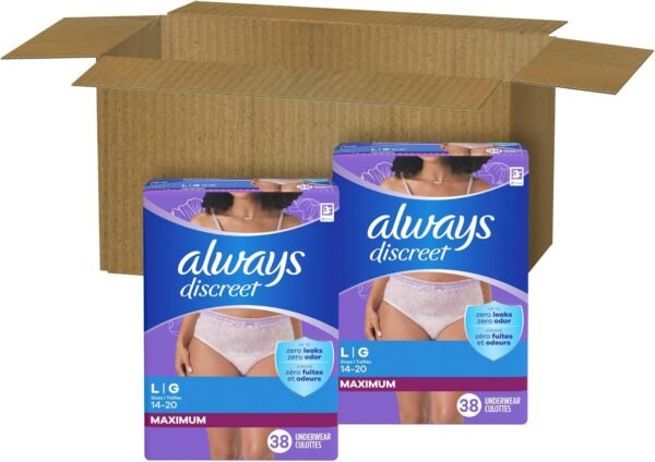 71ygJxdjhL._AC_SL1500_.jpg Intimo per adulti Always Discreet per donna e intimo postpartum, protezione fino al 100% dalle perdite vescicali, grande, 76 pezzi