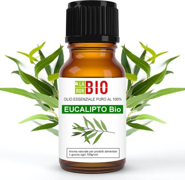 Olio Essenziale Bio Eucalipto Puro al 100% 10 ml – Uso Interno Diffusori Alimentari Terapeutici Cosmetici Aromaterapeutici Ambientali – Laborbio