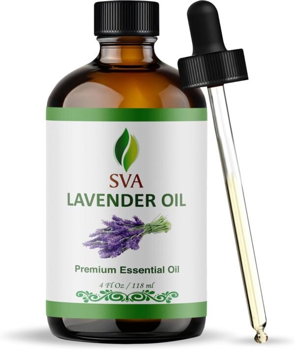 71zMckxHudL._AC_SL1500_.jpg SVA ORGANICS Olio essenziale di lavanda naturale al 100% - Olio aromatico di grado terapeutico, fluido da 4 once con contagocce | Oli naturali per aromaterapia