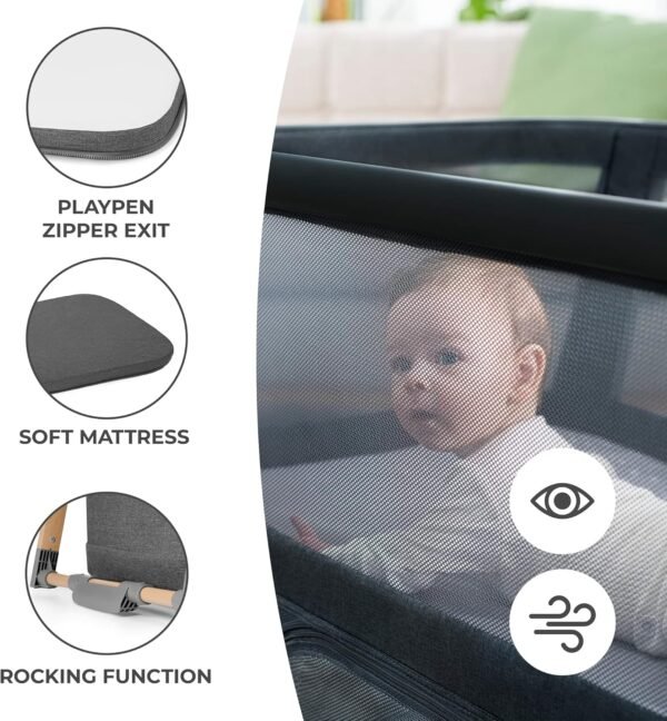 Kinderkraft Lettino da viaggio 4 in 1 SOFI Lettino in uno Lettino pieghevole rapido con accessori, materasso, borsa, stile scandinavo, due altezze, per neonati dalla nascita, Grigio