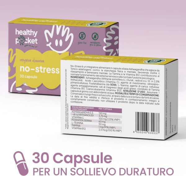 Supplemento Fatica | Ashwagandha – Sollievo naturale dallo stress | Rilassa la mente – Niente stress | Ansia e Stress – 30 Capsule Made in Italy – Senza Glutine POCKET SANO