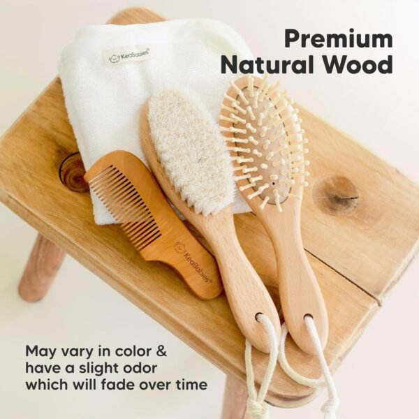 810GZGS7h8L._AC_SL1500_.jpg Spazzola per capelli per neonati - Culla in legno naturale con morbide setole di capra - Kit pettine per capelli perfetto per la cura del cuoio capelluto per bambini piccoli