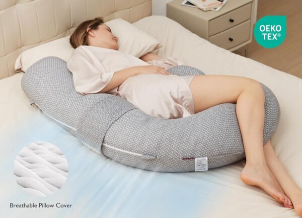 Cuscino per gravidanza Momcozy a forma di F Air Cover Grigio