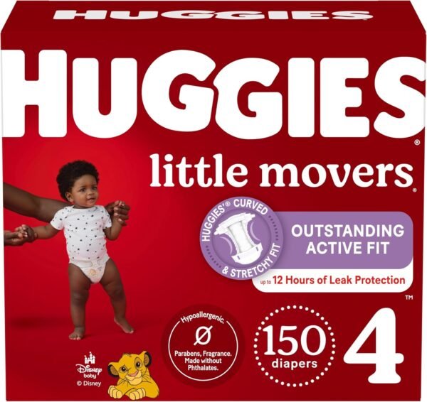 Huggies Little Movers - Pannolini taglia 4, 150 pezzi, misura 4 (10-16,8 kg), la confezione può variare
