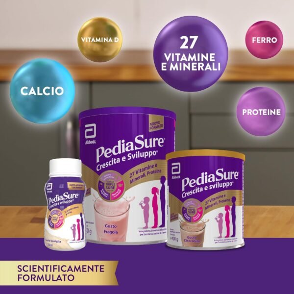 813PeoMPFL._AC_SL1500_.jpg PEDIASURE Crescita e Sviluppo - Integratore Alimentare per Bambini da 1 Anno in Poi, Multivitaminico con 27 Vitamine e Minerali e Proteine, Confezione da 400 g, Gusto Cioccolato