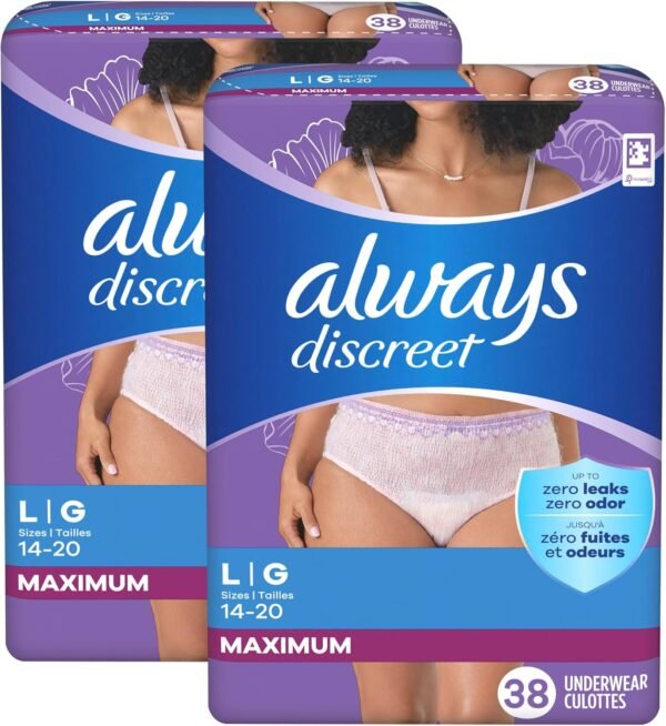 814dMqED-JL._AC_SL1500_.jpg Intimo per adulti Always Discreet per donna e intimo postpartum, protezione fino al 100% dalle perdite vescicali, grande, 76 pezzi