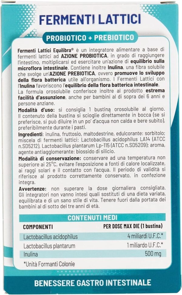 8154LklXjL._AC_SL1500_.jpg equilibra Integratori Alimentari, Fermenti Lattici, 5 Miliardi UFC Integratore di Fermenti Lattici ad Azione Probiotica, con Inulina, Equilibrio Flora Intestinale, 10 Bustine Orosolubili