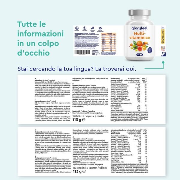 Integratore Multivitaminico Completo, 180 Compresse per 6 Mesi di Scorta, Vitamine A, B, C, D3, E e Minerali Essenziali, Calcio, Zinco e Selenio, Senza Additivi, Qualità Testata