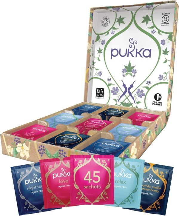 Relax Selection Box, Selezione di Tè e Tisane Biologici, 45 Bustine, 5 Gusti, Confezione Regalo Tisane, Perfetto per un Regalo Naturale, Idea Regalo