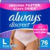 Intimo per adulti Always Discreet per donna e intimo postpartum, protezione fino al 100% dalle perdite vescicali, grande, 76 pezzi