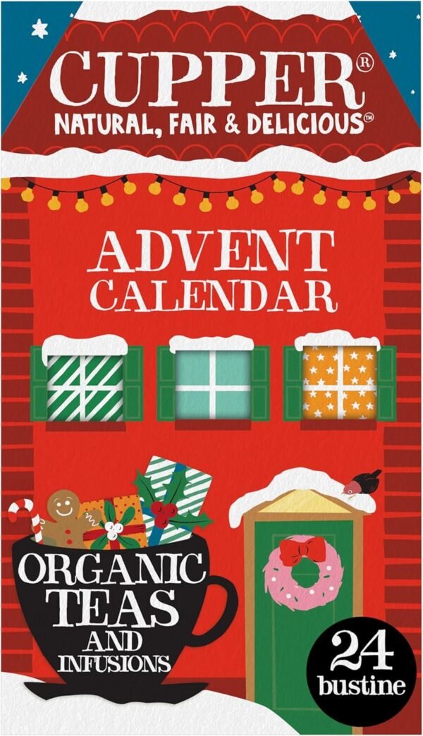 CUPPER Calendario dell'Avvento Bio, Scatola Assortita da 12 Tè e Infusi Biologici e 100% Naturali, Assortimento di Tisane e Tè con Filtri, 100% Biodegradabile, Confezione da 24 Bustine