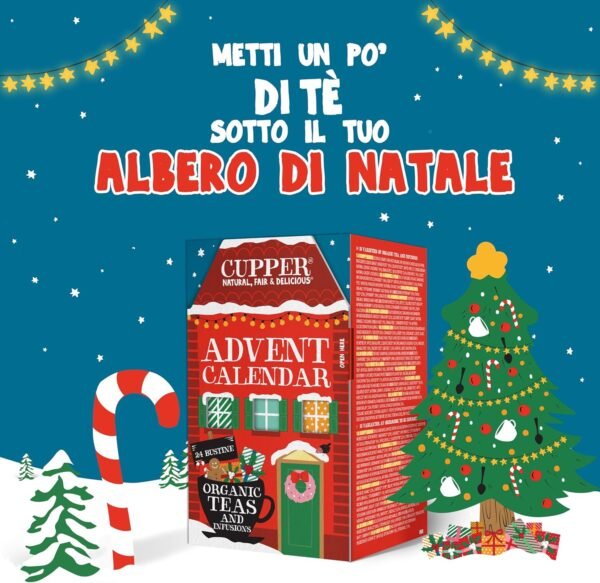 CUPPER Calendario dell'Avvento Bio, Scatola Assortita da 12 Tè e Infusi Biologici e 100% Naturali, Assortimento di Tisane e Tè con Filtri, 100% Biodegradabile, Confezione da 24 Bustine