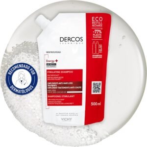 Vichy Dercos Shampoo Energizzante Eco-Ricarica per Tutti i Tipi di Capelli, Azione Anticaduta, Capelli Sani e Forti, Arricchito con Aminexil e Niacinamide, 500 ml