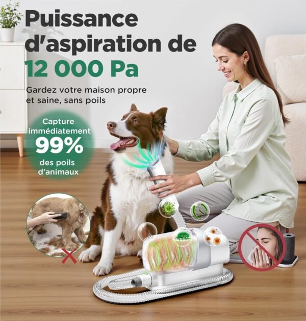 Gimars Aspirapeli per Cani 2.3L Kit 5 in 1 per Toelettatura Cani, Aspirapolvere per Animali Domestici con Spazzola, Forte Aspirazione 3 K/7 K/12 K Pa Tagliacapelli Elettrico Ultra Silenzioso per Gatti, Professionale