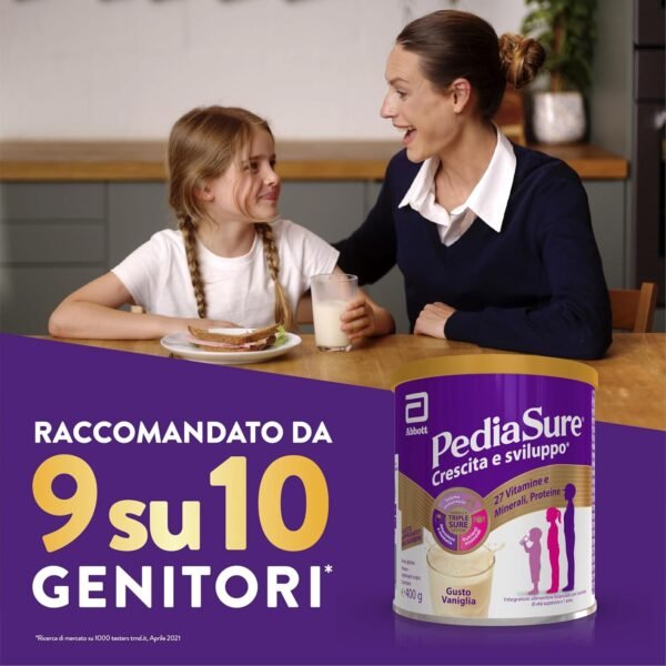 PEDIASURE Crescita & Sviluppo - Integratore Alimentare per Bambini da 1 Anno in Poi, Multivitaminico con 27 Vitamine e Minerali e Proteine, Confezione da 400 g, Gusto Vaniglia
