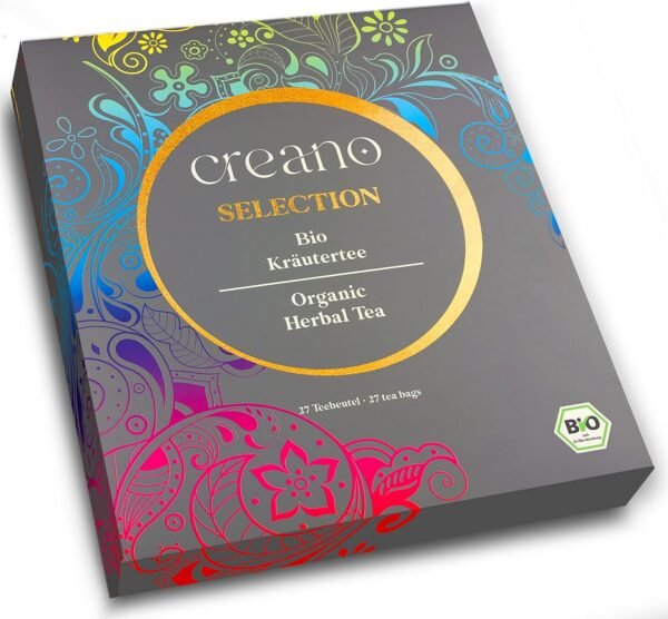 Set regalo tisane biologiche Creano - 27 bustine di tisane in 9 diverse varietà | Infusi Misti Biologici 54g - Idea Regalo Benessere e Relax