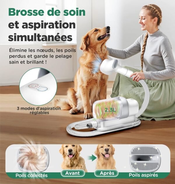 Gimars Aspirapeli per Cani 2.3L Kit 5 in 1 per Toelettatura Cani, Aspirapolvere per Animali Domestici con Spazzola, Forte Aspirazione 3 K/7 K/12 K Pa Tagliacapelli Elettrico Ultra Silenzioso per Gatti, Professionale