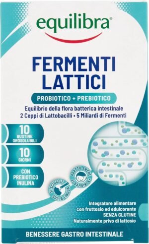 81JwJK7eVxL._AC_SL1500_.jpg equilibra Integratori Alimentari, Fermenti Lattici, 5 Miliardi UFC Integratore di Fermenti Lattici ad Azione Probiotica, con Inulina, Equilibrio Flora Intestinale, 10 Bustine Orosolubili