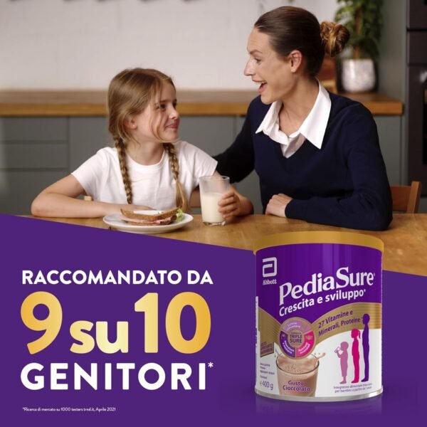 81KRVsQUrcL._AC_SL1500_.jpg PEDIASURE Crescita e Sviluppo - Integratore Alimentare per Bambini da 1 Anno in Poi, Multivitaminico con 27 Vitamine e Minerali e Proteine, Confezione da 400 g, Gusto Cioccolato