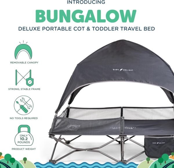 81L195MST6L._AC_SL1500_.jpg Baby Delight Go with Me Bungalow Lettino da viaggio deluxe per bambini con cappottina parasole per interni ed esterni - Grigio